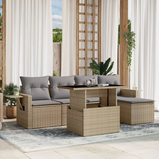 Set Divano da Giardino 6 pz con Cuscini Beige in Polyrattan - homemem39