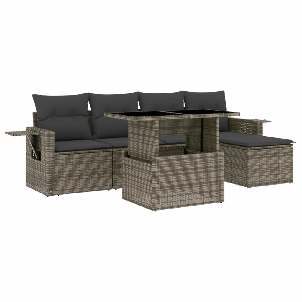 Set Divano da Giardino 6 pz con Cuscini Grigio in Polyrattan - homemem39