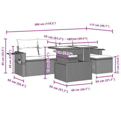 Set Divano da Giardino 6 pz con Cuscini Grigio in Polyrattan | homemem39