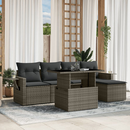 Set Divano da Giardino 6 pz con Cuscini Grigio in Polyrattan - homemem39