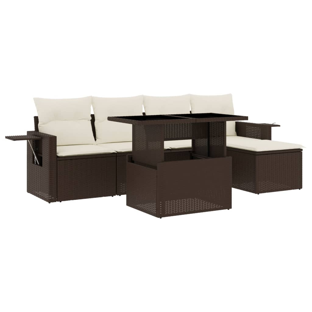Set Divano da Giardino 6 pz con Cuscini Marrone in Polyrattan - homemem39