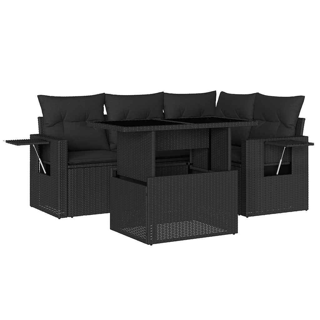 Set Divani da Giardino 5 pz con Cuscini in Polyrattan Nero - homemem39