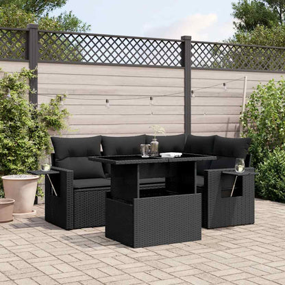 Set Divani da Giardino 5 pz con Cuscini in Polyrattan Nero - homemem39