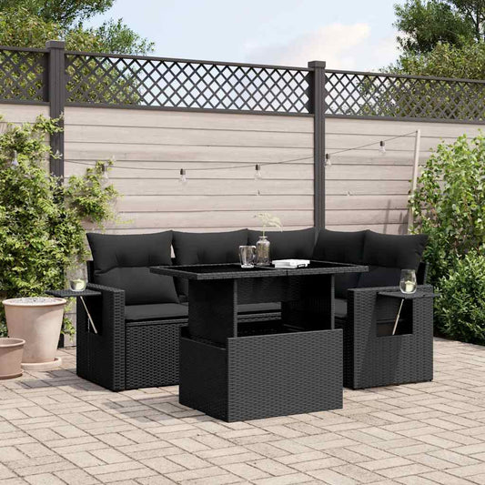Set Divani da Giardino 5 pz con Cuscini in Polyrattan Nero - homemem39