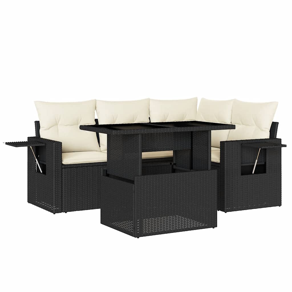 Set Divani da Giardino 5 pz con Cuscini in Polyrattan Nero | homemem39