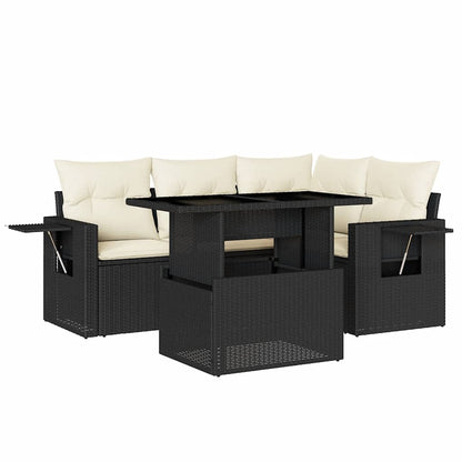 Set Divani da Giardino 5 pz con Cuscini in Polyrattan Nero | homemem39