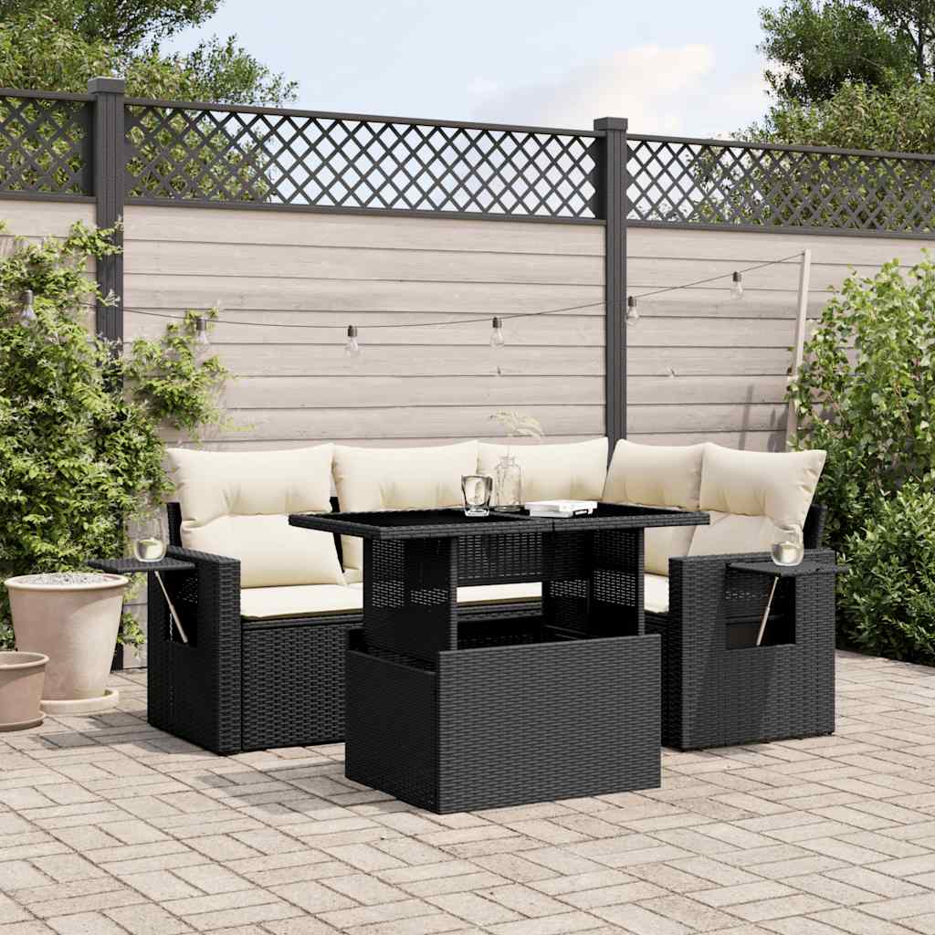 Set Divani da Giardino 5 pz con Cuscini in Polyrattan Nero | homemem39