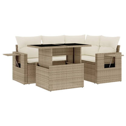 Set Divano da Giardino 5 pz con Cuscini Beige in Polyrattan