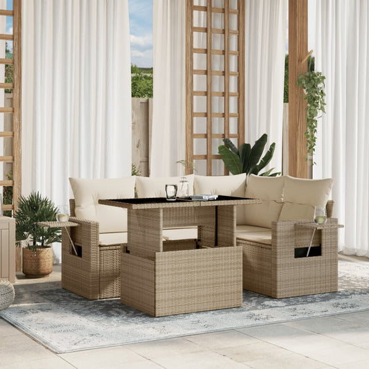 Set Divano da Giardino 5 pz con Cuscini Beige in Polyrattan - homemem39