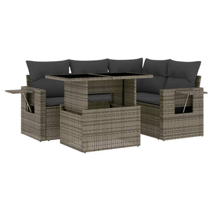 Set Divano da Giardino 5 pz con Cuscini Grigio in Polyrattan - homemem39