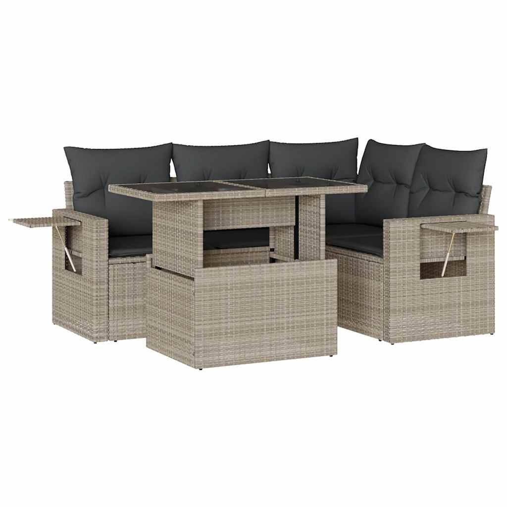 Set Divano da Giardino 5pz con Cuscini Grigio Chiaro Polyrattan - homemem39