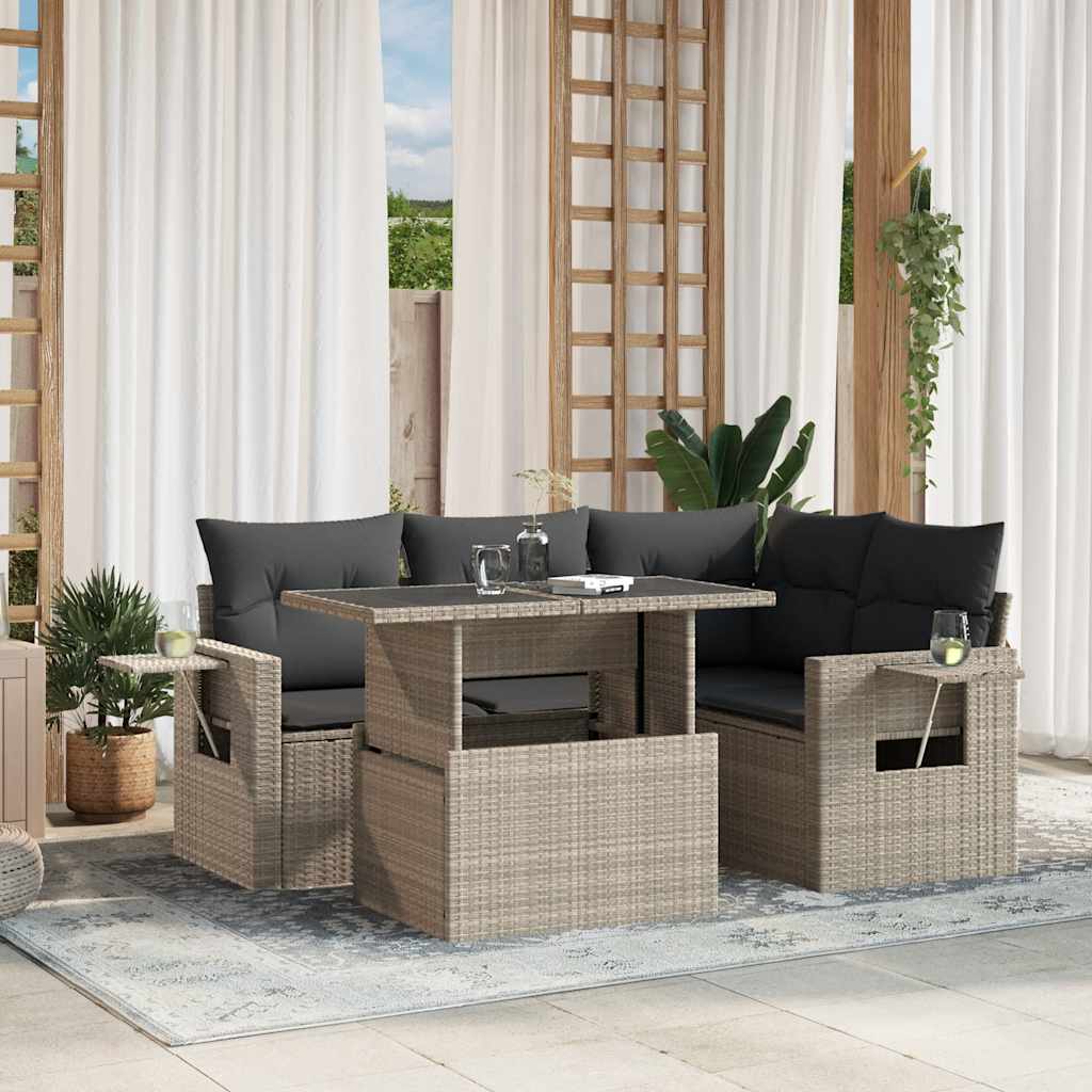 Set Divano da Giardino 5pz con Cuscini Grigio Chiaro Polyrattan - homemem39