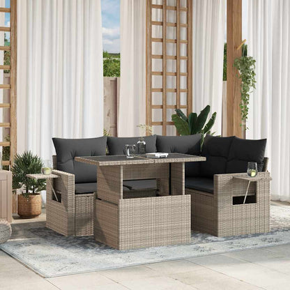 Set Divano da Giardino 5pz con Cuscini Grigio Chiaro Polyrattan - homemem39