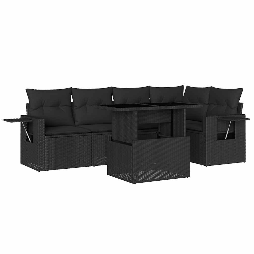 Set Divano da Giardino 6 pz con Cuscini Nero in Polyrattan - homemem39