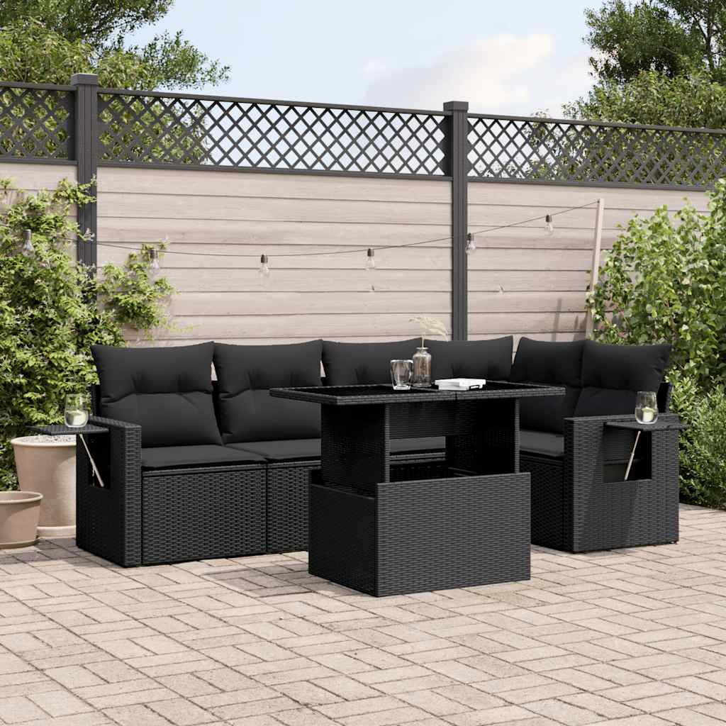 Set Divano da Giardino 6 pz con Cuscini Nero in Polyrattan - homemem39
