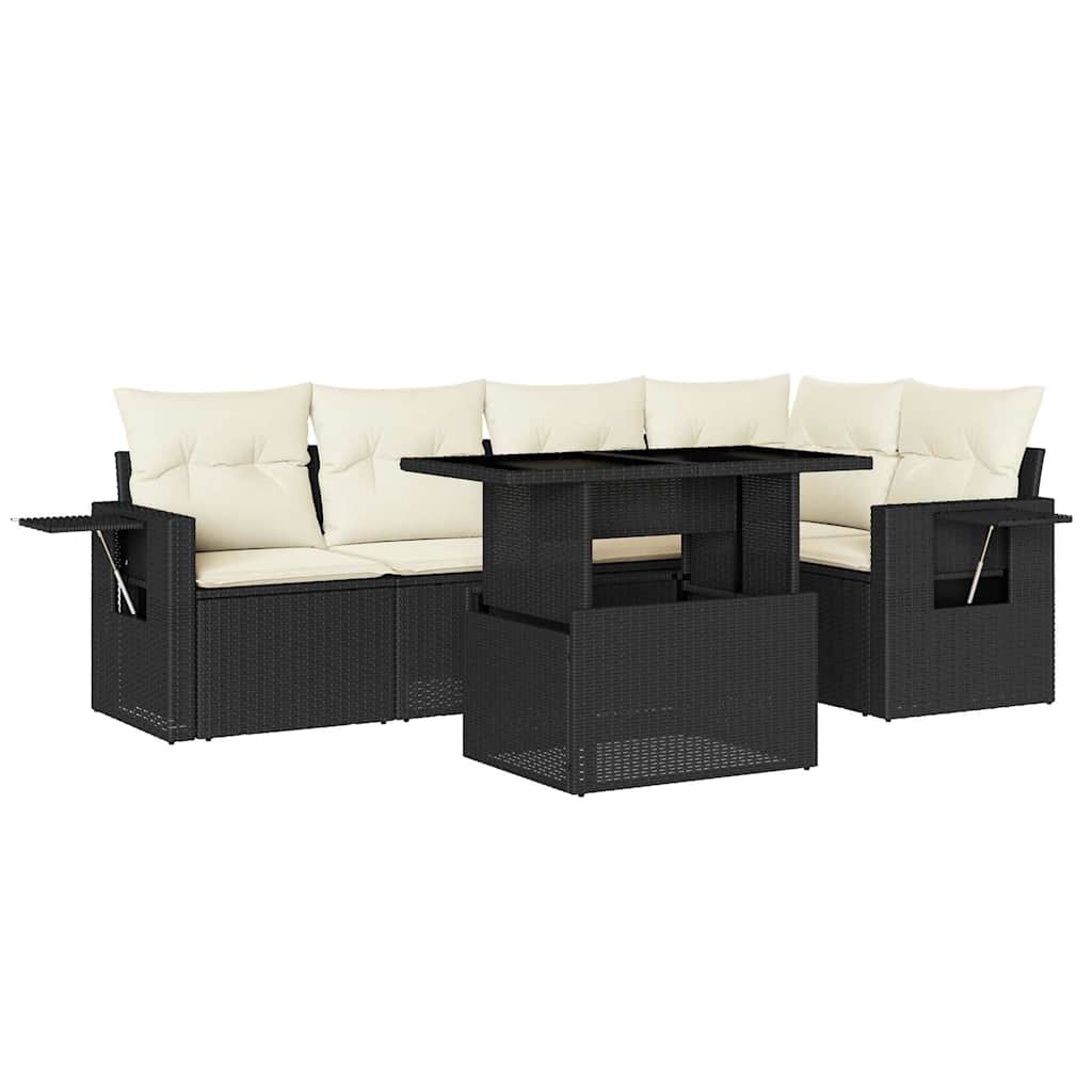 Set Divano da Giardino 6 pz con Cuscini Nero in Polyrattan - homemem39