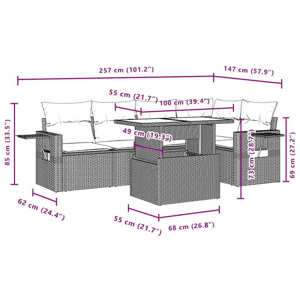 Set Divano da Giardino 6 pz con Cuscini Nero in Polyrattan | homemem39