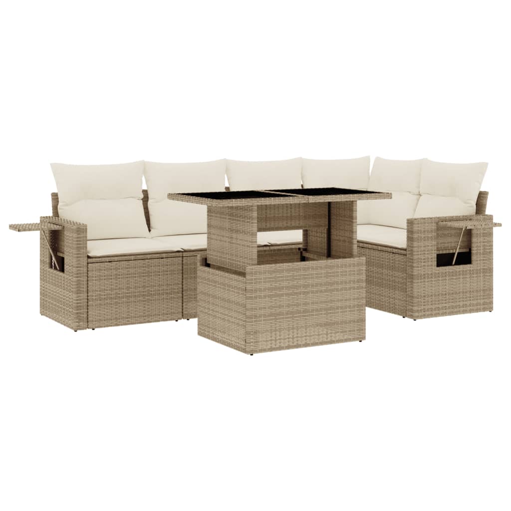 Set Divano da Giardino 6 pz con Cuscini Beige in Polyrattan - homemem39