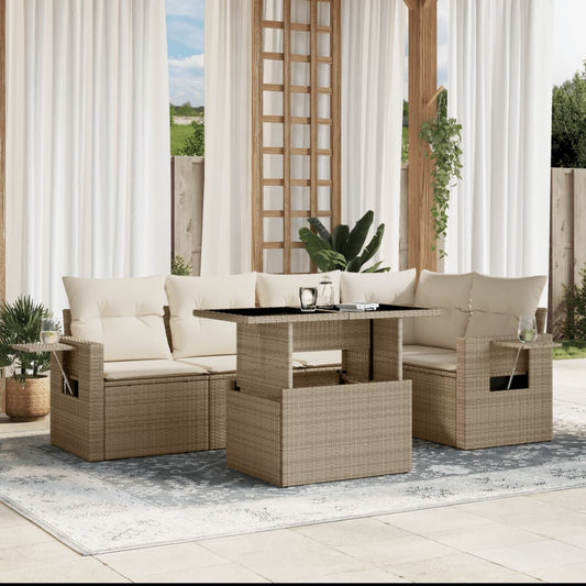 Set Divano da Giardino 6 pz con Cuscini Beige in Polyrattan - homemem39