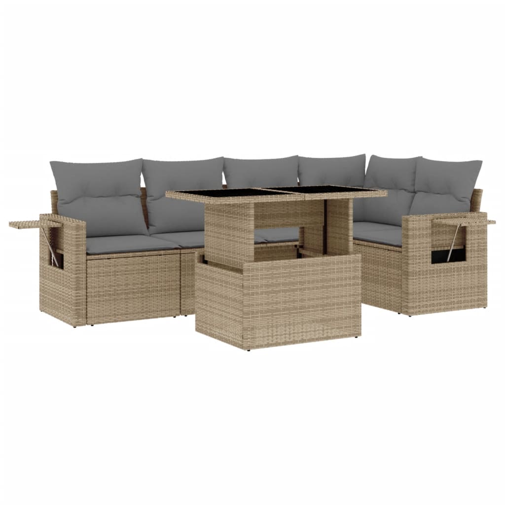 Set Divano da Giardino 6 pz con Cuscini Beige in Polyrattan - homemem39