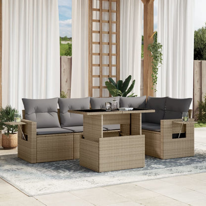 Set Divano da Giardino 6 pz con Cuscini Beige in Polyrattan