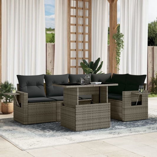 Set Divano da Giardino 6 pz con Cuscini Grigio in Polyrattan - homemem39