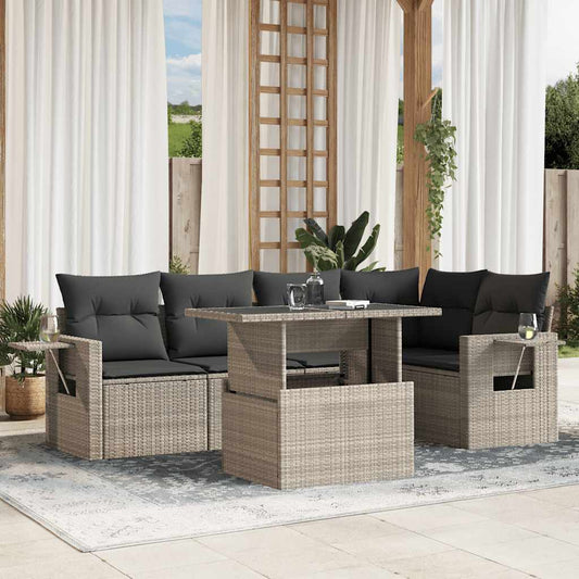 Set Divano da Giardino 6pz con Cuscini Grigio Chiaro Polyrattan - homemem39