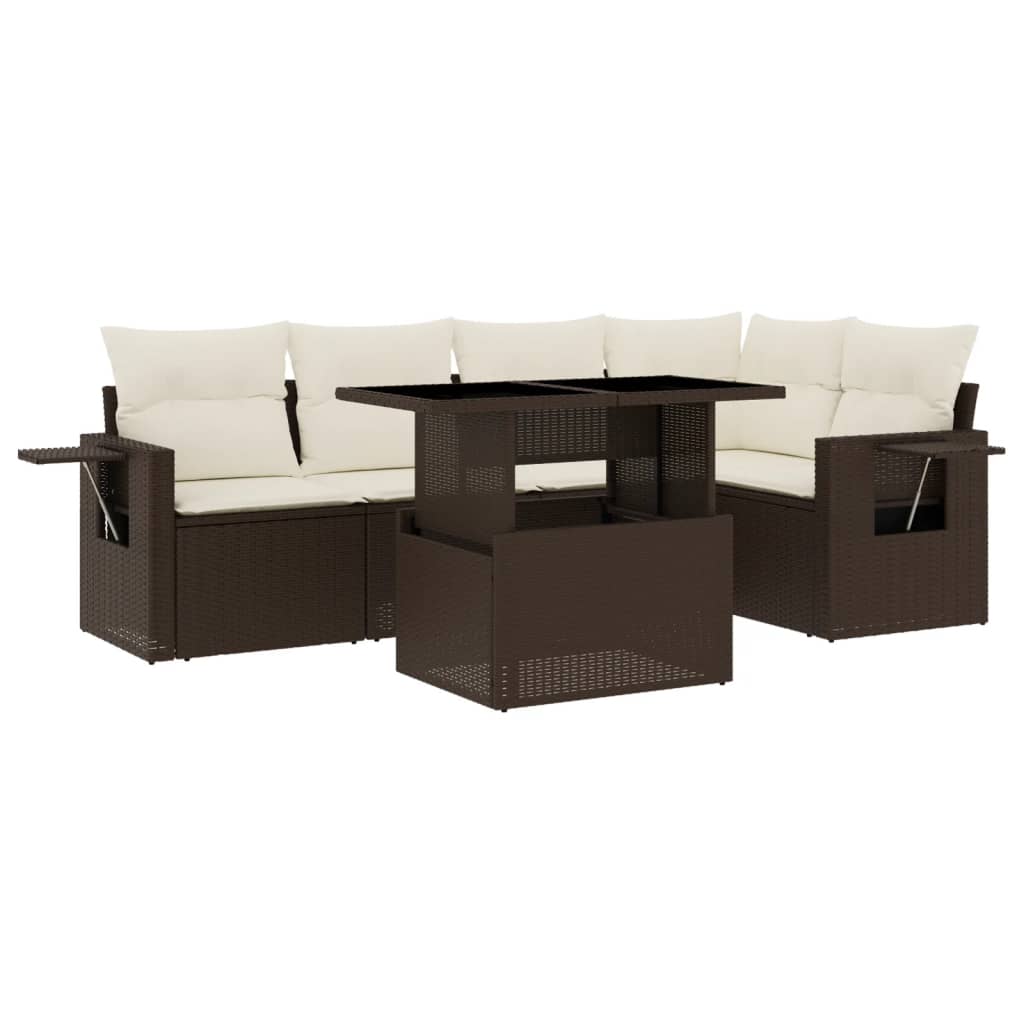 Set Divano da Giardino 6 pz con Cuscini Marrone in Polyrattan - homemem39