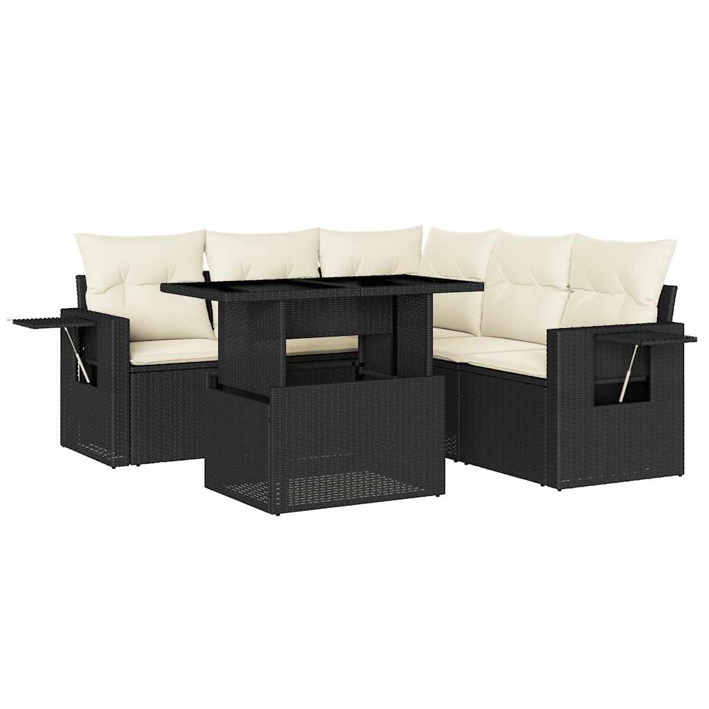 Set Divano da Giardino 6 pz con Cuscini Nero in Polyrattan | homemem39