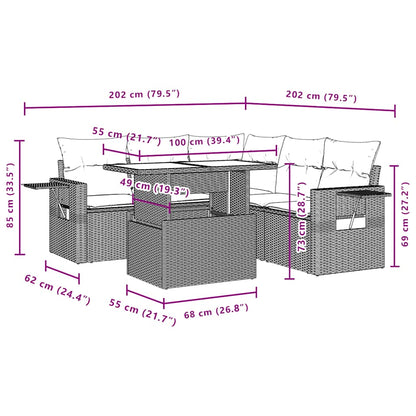 Set Divano da Giardino 6 pz con Cuscini Nero in Polyrattan | homemem39