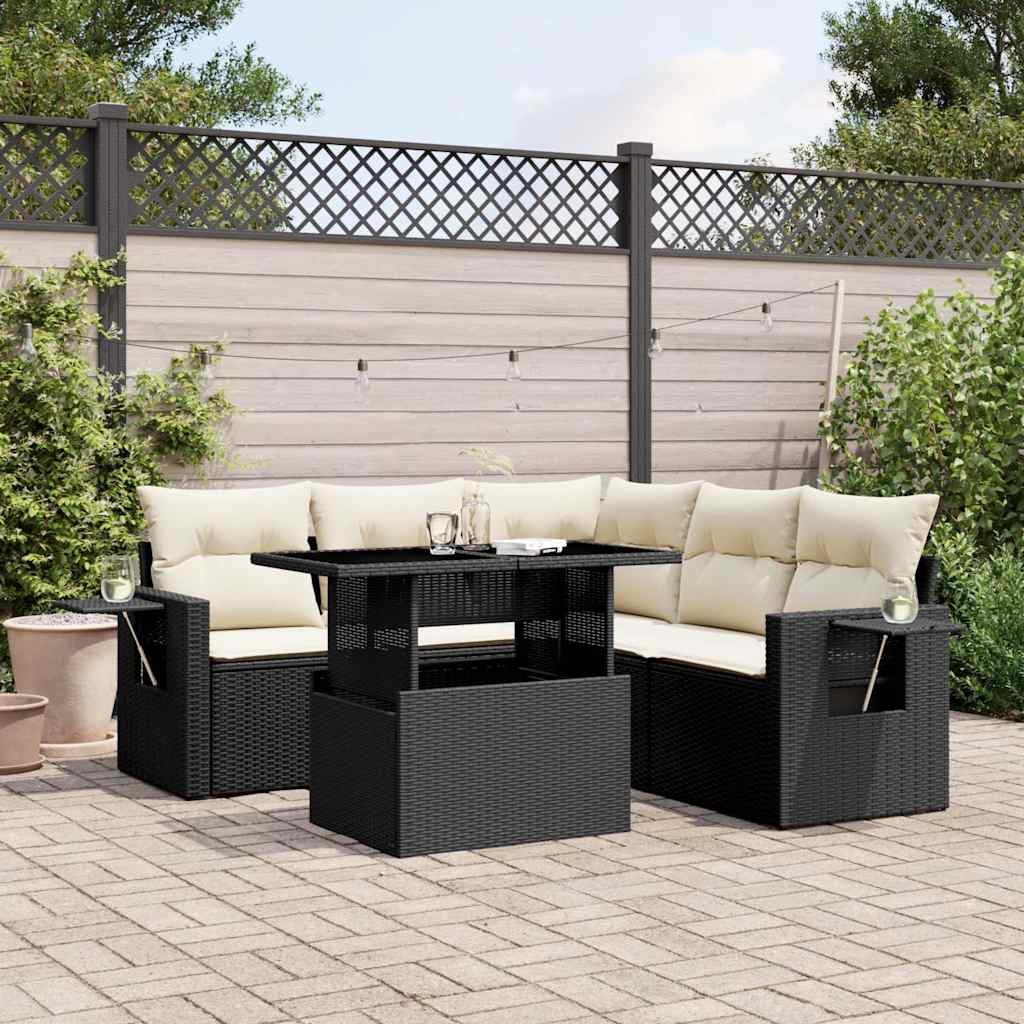 Set Divano da Giardino 6 pz con Cuscini Nero in Polyrattan | homemem39