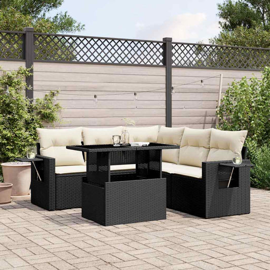 Set Divano da Giardino 6 pz con Cuscini Nero in Polyrattan - homemem39