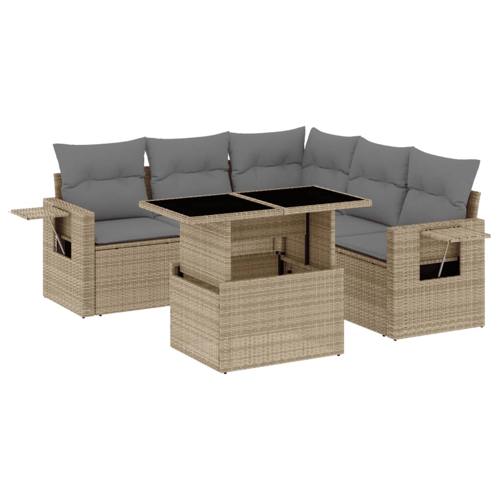 Set Divano da Giardino 6 pz con Cuscini Beige in Polyrattan