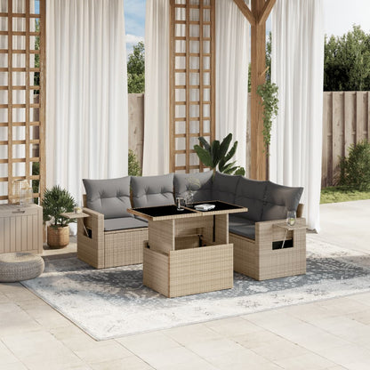 Set Divano da Giardino 6 pz con Cuscini Beige in Polyrattan - homemem39