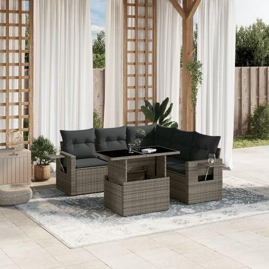 Set Divano da Giardino 6 pz con Cuscini Grigio in Polyrattan - homemem39
