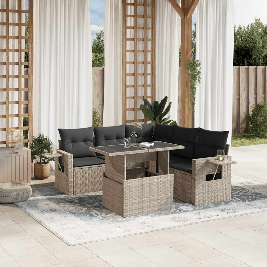 Set Divano da Giardino 6pz con Cuscini Grigio Chiaro Polyrattan - homemem39