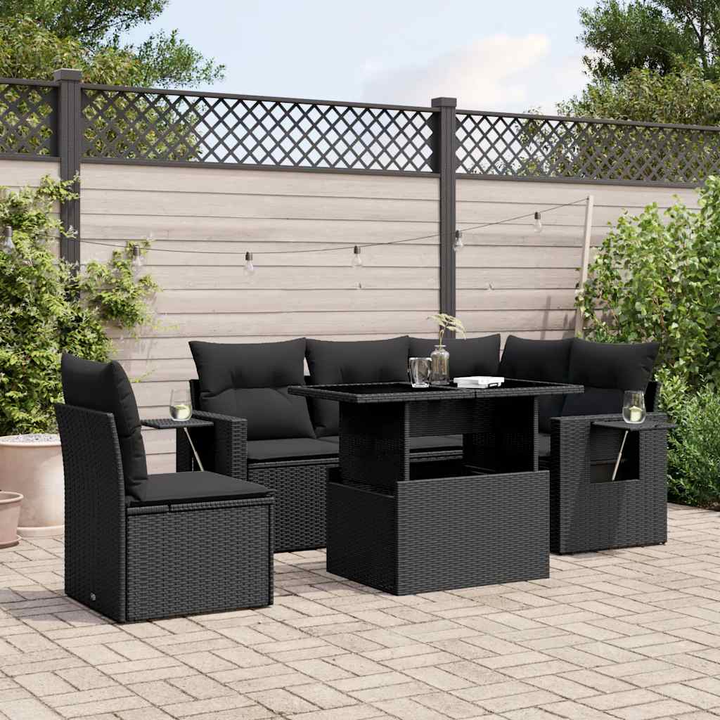 Set Divano da Giardino 6 pz con Cuscini Nero in Polyrattan - homemem39