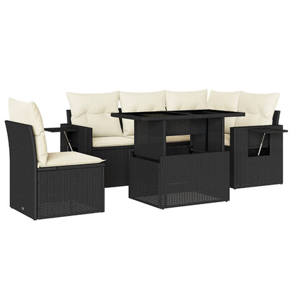 Set Divano da Giardino 6 pz con Cuscini Nero in Polyrattan | homemem39