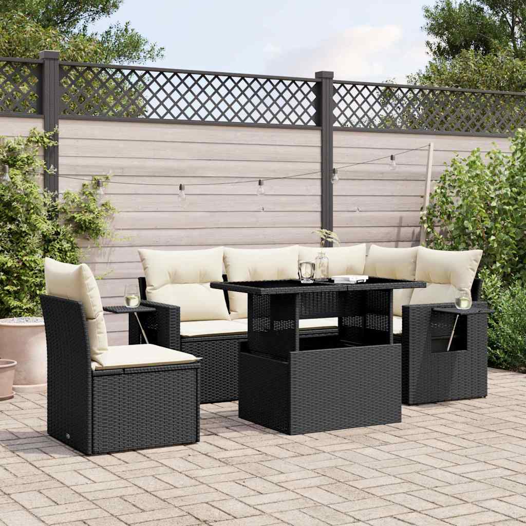 Set Divano da Giardino 6 pz con Cuscini Nero in Polyrattan | homemem39