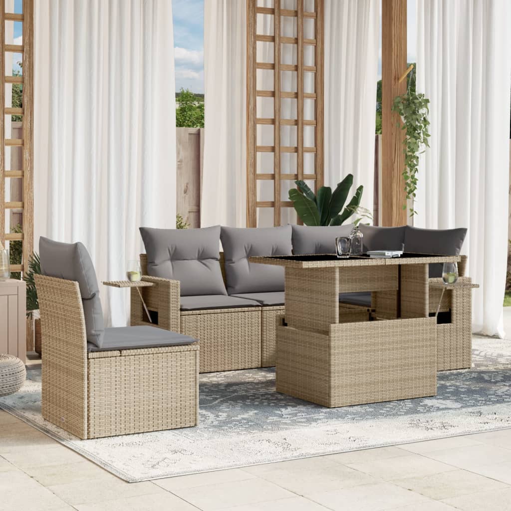 Set Divano da Giardino 6 pz con Cuscini Beige in Polyrattan - homemem39