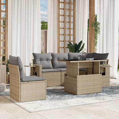 Set Divano da Giardino 6 pz con Cuscini Beige in Polyrattan - homemem39