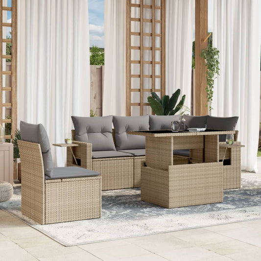 Set Divano da Giardino 6 pz con Cuscini Beige in Polyrattan - homemem39