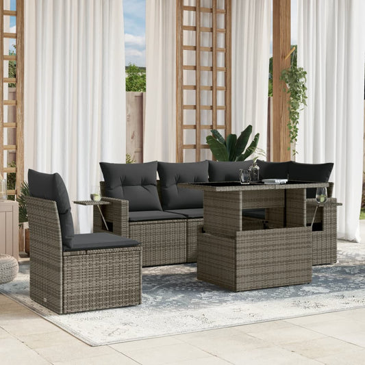 Set Divano da Giardino 6 pz con Cuscini Grigio in Polyrattan - homemem39