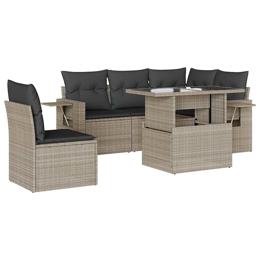 Set Divano da Giardino 6pz con Cuscini Grigio Chiaro Polyrattan