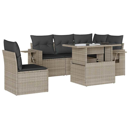 Set Divano da Giardino 6pz con Cuscini Grigio Chiaro Polyrattan