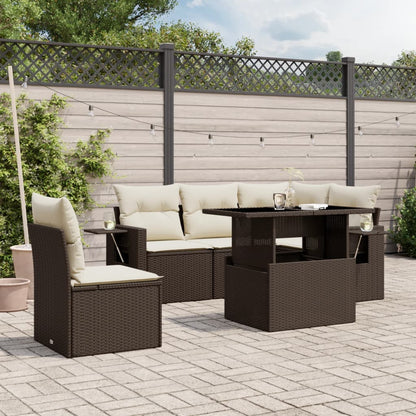 Set Divano da Giardino 6 pz con Cuscini Marrone in Polyrattan - homemem39