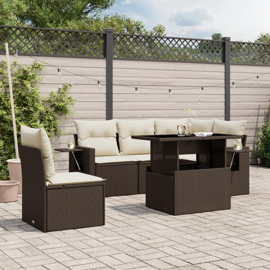 Set Divano da Giardino 6 pz con Cuscini Marrone in Polyrattan - homemem39