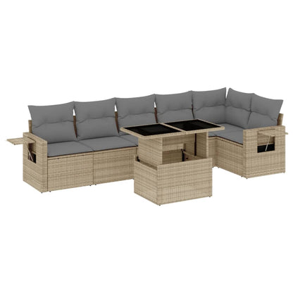 Set Divani da Giardino 7 pz con Cuscini Beige in Polyrattan - homemem39