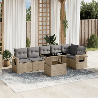 Set Divani da Giardino 7 pz con Cuscini Beige in Polyrattan - homemem39
