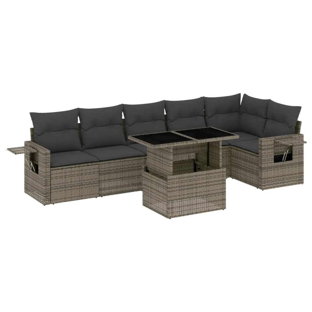 Set Divani da Giardino 7 pz con Cuscini Grigio in Polyrattan - homemem39